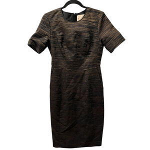 Jason Wu Silk Wool Size 4 Sheath Dress Lined Short Sleeve Black Gold